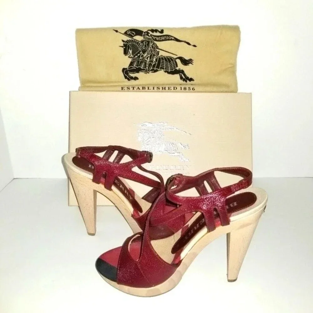 Burberry 36.5 Criss-cross Leather Platform Sandals Made‎ In Italy